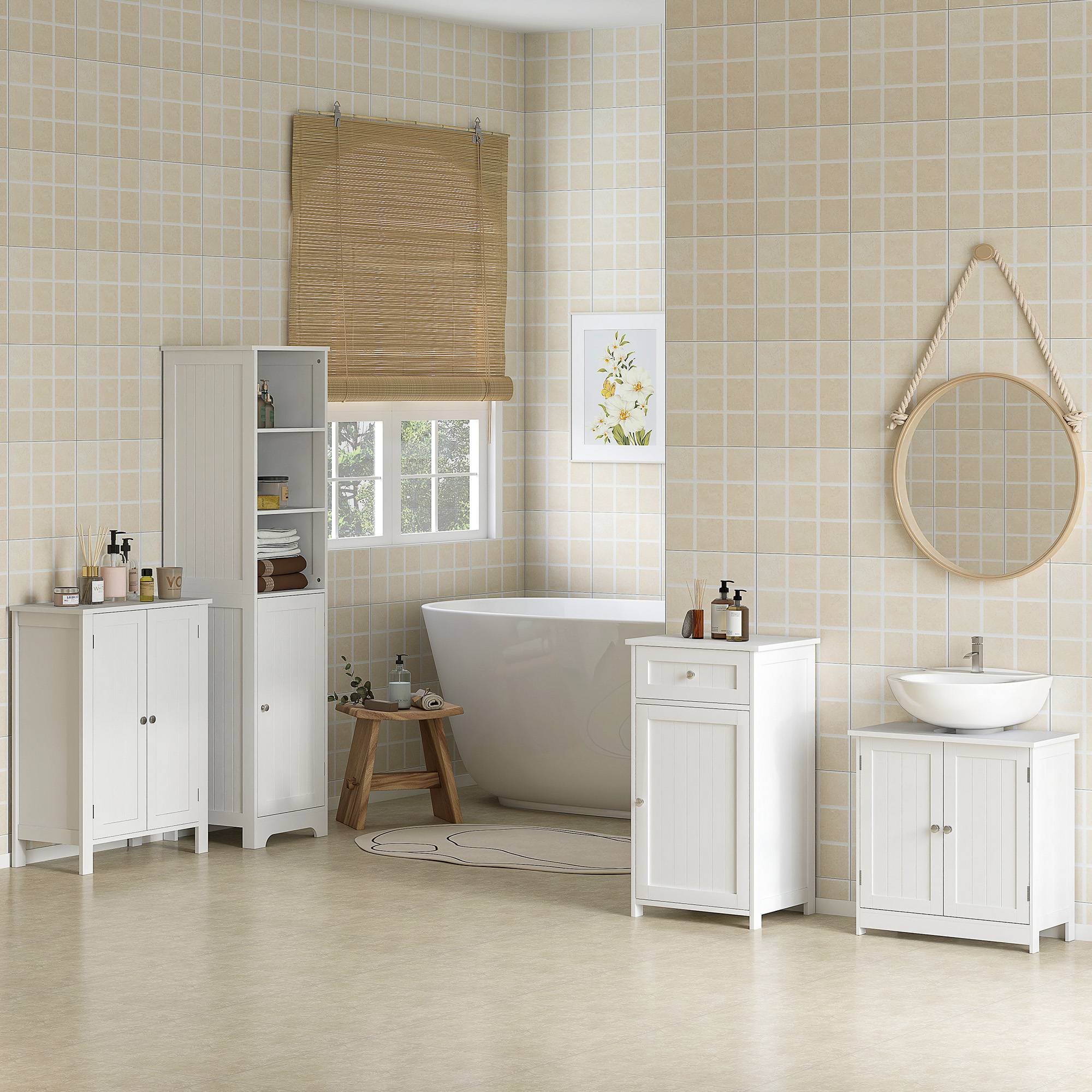 Sans Marque - Armoire de salle de bain haute à 5 niveaux, colonne de rangement avec 3 étagères, 1 porte et étagère réglable, 40 x 38 x 160 cm, blanche - Image 3