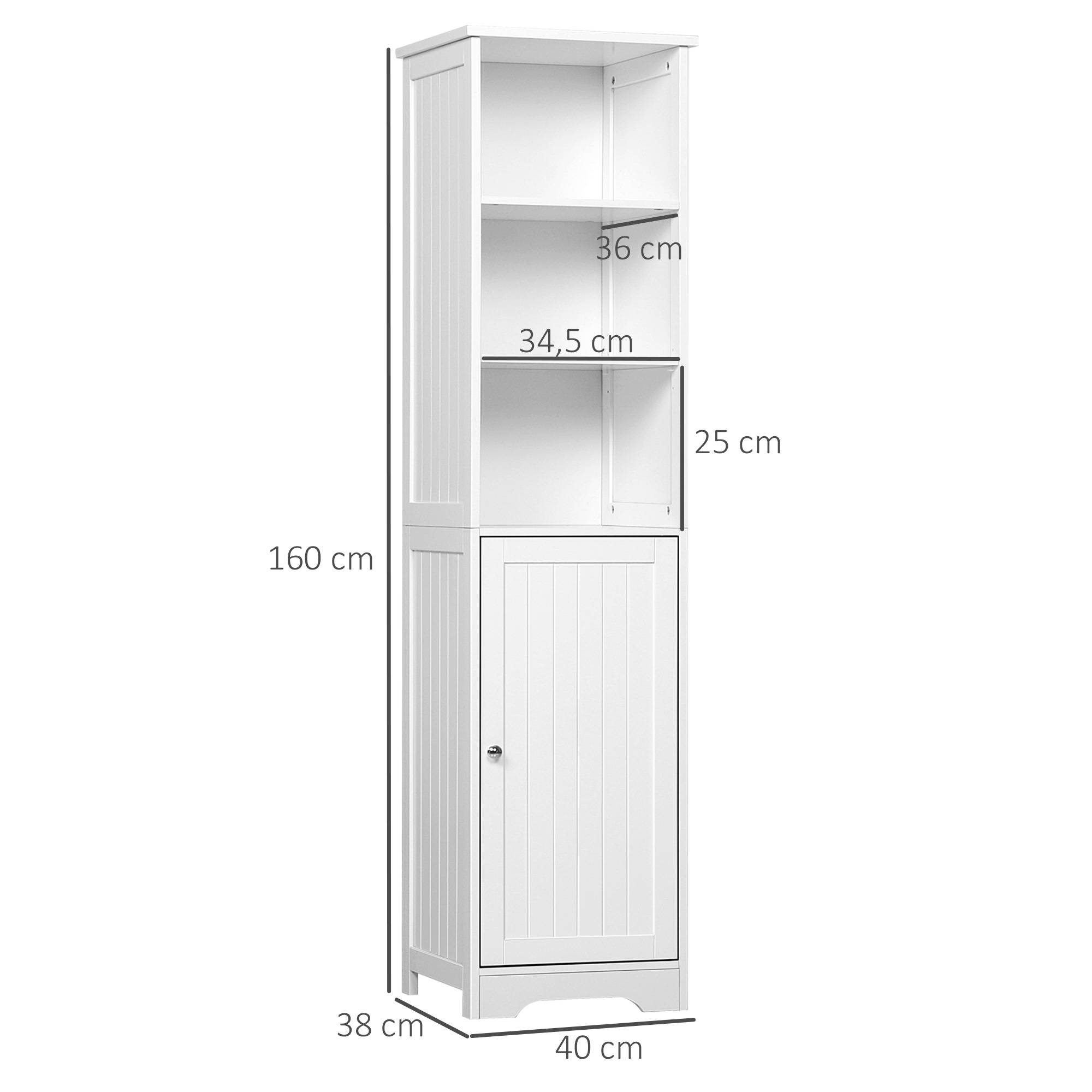 Sans Marque - Armoire de salle de bain haute à 5 niveaux, colonne de rangement avec 3 étagères, 1 porte et étagère réglable, 40 x 38 x 160 cm, blanche - Image 5