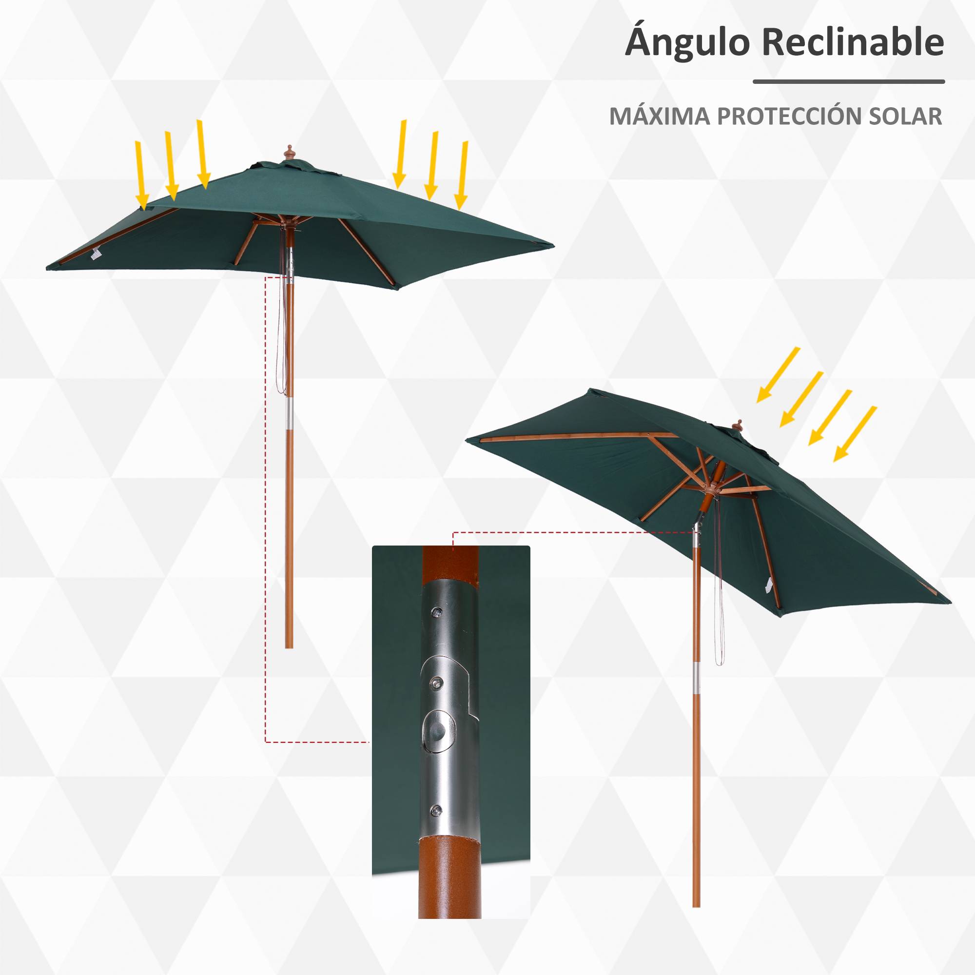 ComfortXL - Parasol Rectangulaire 2x1,5m Mât Bois Inclinable Ouverture à Poulie Idéal pour Balcon Terrasse Vert - ComfortXL Outdoor Living - Image 6