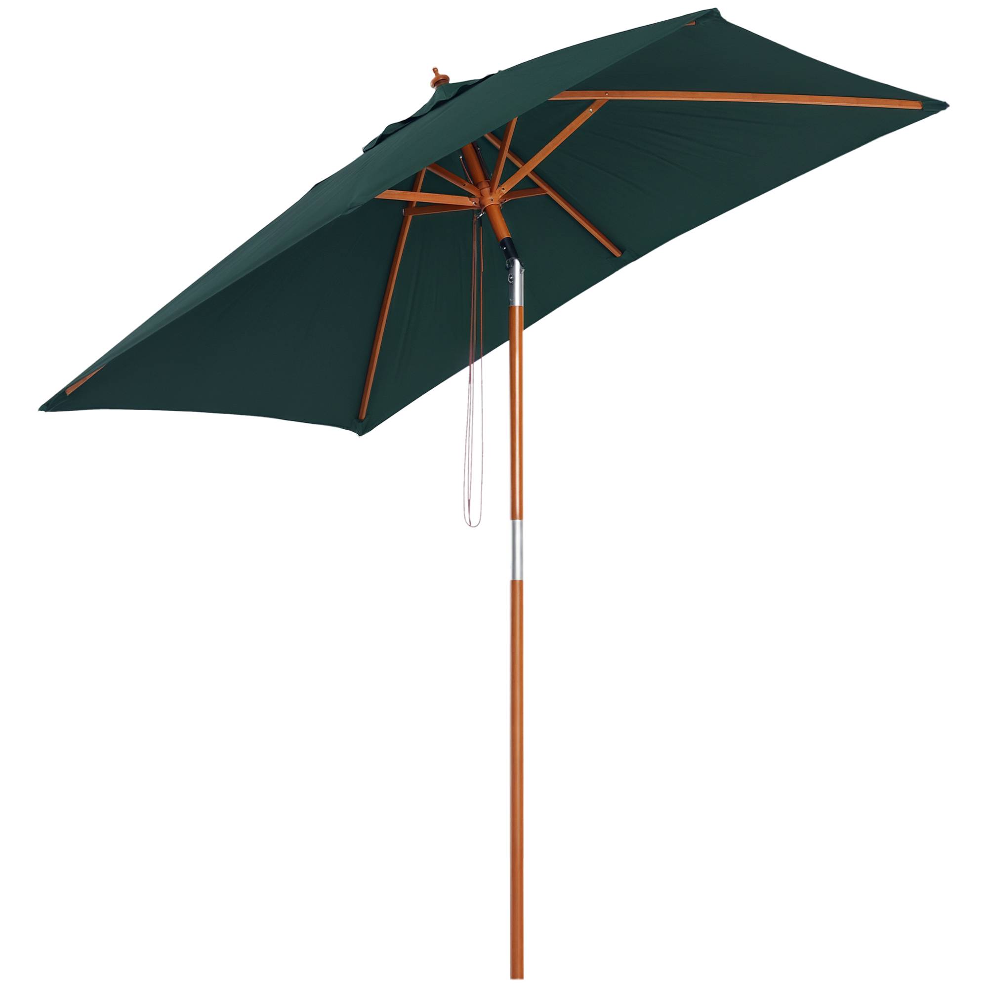 ComfortXL - Parasol Rectangulaire 2x1,5m Mât Bois Inclinable Ouverture à Poulie Idéal pour Balcon Terrasse Vert - ComfortXL Outdoor Living - Image 1