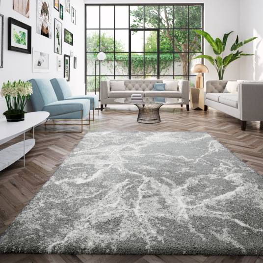 Decoweb - Tapis de salon à motif organique - Gris marbré - Veinage blanc - 160 x 230 cm - Decoweb - Image 2