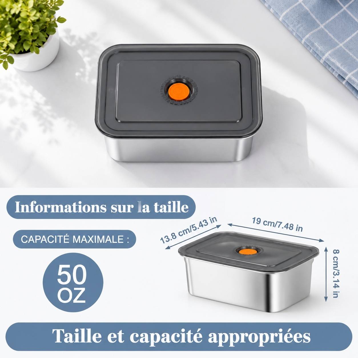 Lot de 10 Boîtes de Conservation Alimentaire en Acier Inoxydable avec Couvercles 1.2 L - Image 2