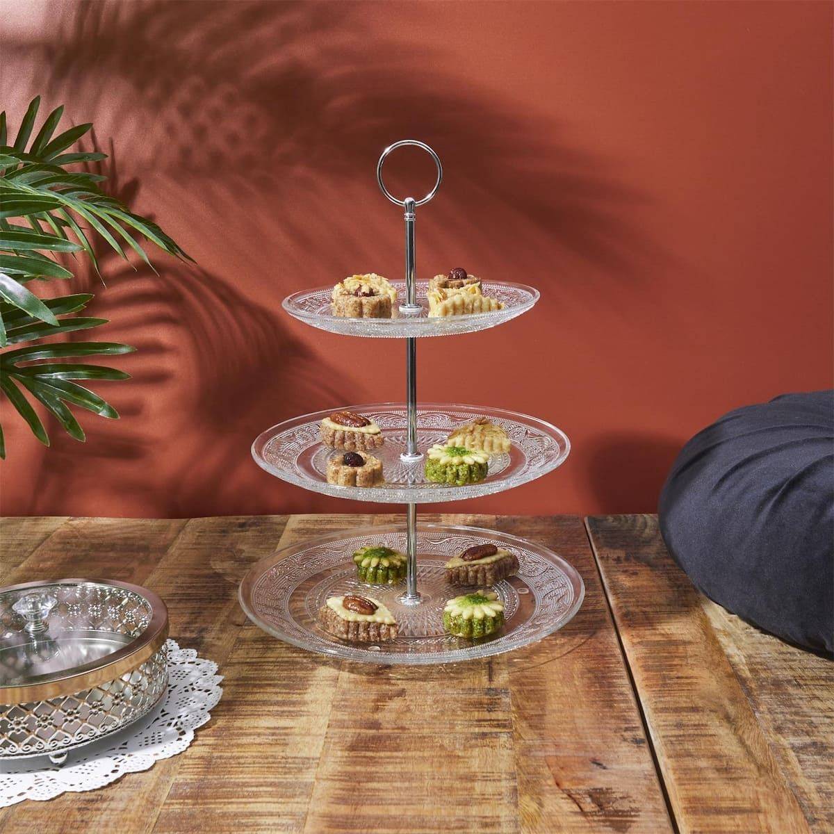 Plateau décoratif en verre à 3 niveaux (Ø25, 20 et 15 cm) - - Image 2