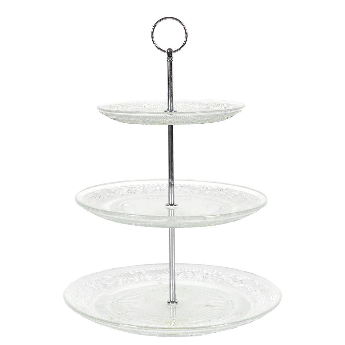 Plateau décoratif en verre à 3 niveaux (Ø25, 20 et 15 cm) - - Image 1