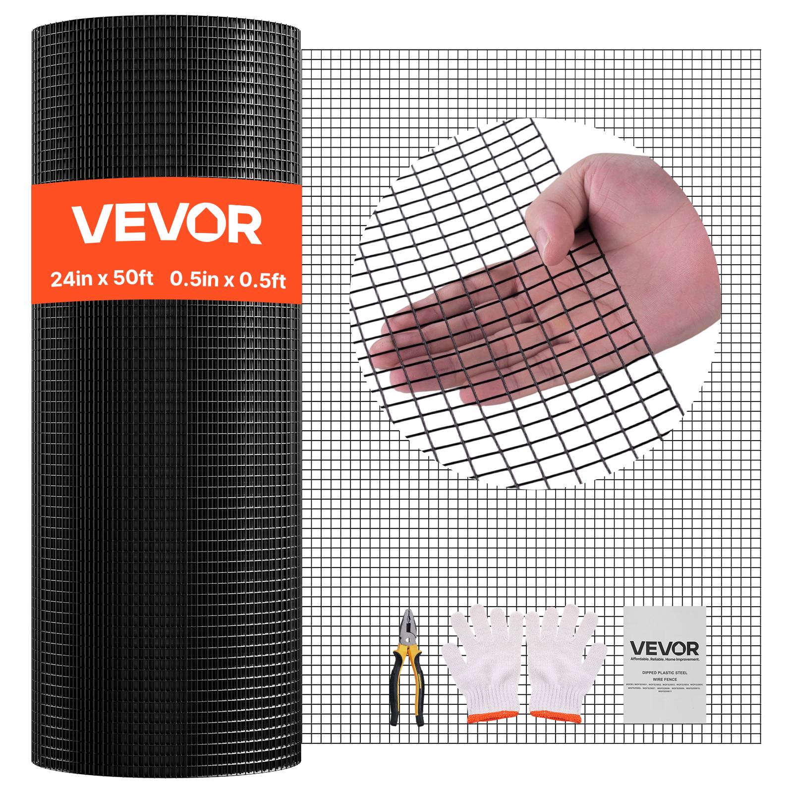 Vevor - VEVOR Grillage métallique noir 1,27×1,27 cm 61 cm x 15,2 m, fil galvanisé revêtu PVC calibre 19, rouleau pour jardin, poulailler et enclos - Image 1