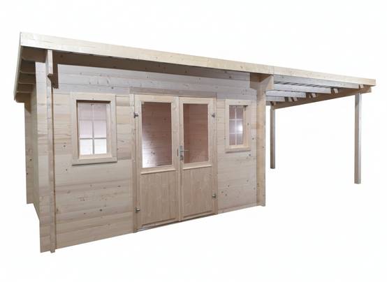 Habrita - Abri Madriers bois massif - 42 mm- surface extérieur 28,09 m2 avec bûcher (sans paroi arrière)- Toit monopente - bac acier - Image 4