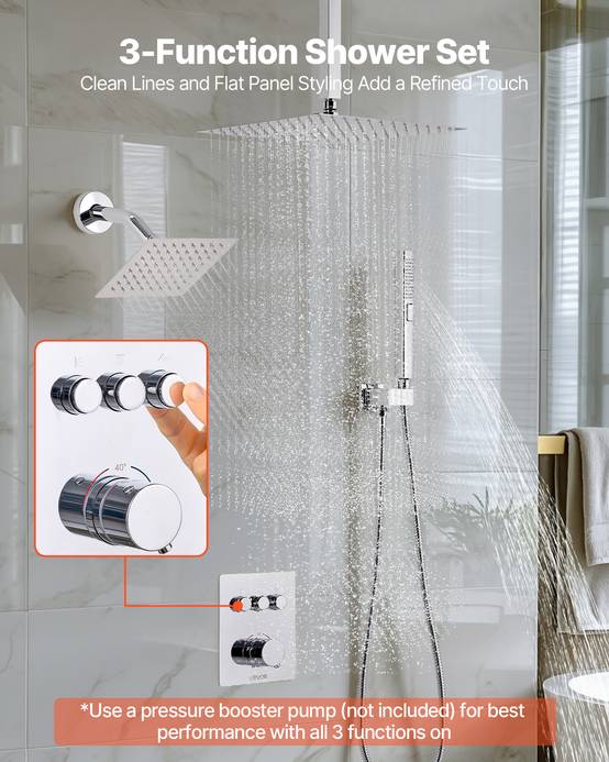 VEVOR Ensemble de Robinet de Douche 3 Douchettes Tête Mural et à Main Chromé - Image 2