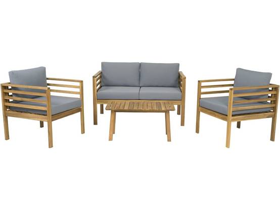 Salon De Jardin En Bois Avec Coussins "beckham" - 4 Places - Gris -habitat Et Jardin - Image 1