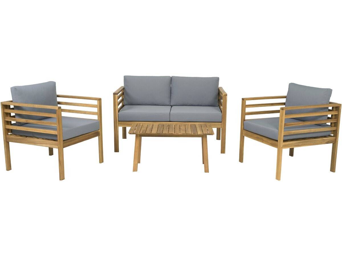 Salon De Jardin En Bois Avec Coussins "beckham" - 4 Places - Gris -habitat Et Jardin - Image 1