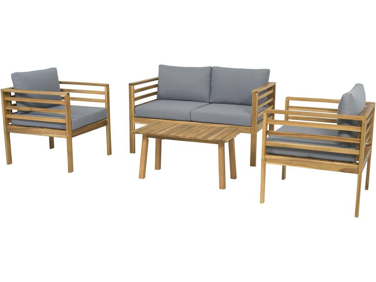 Salon De Jardin En Bois Avec Coussins "beckham" - 4 Places - Gris -habitat Et Jardin - Image 4