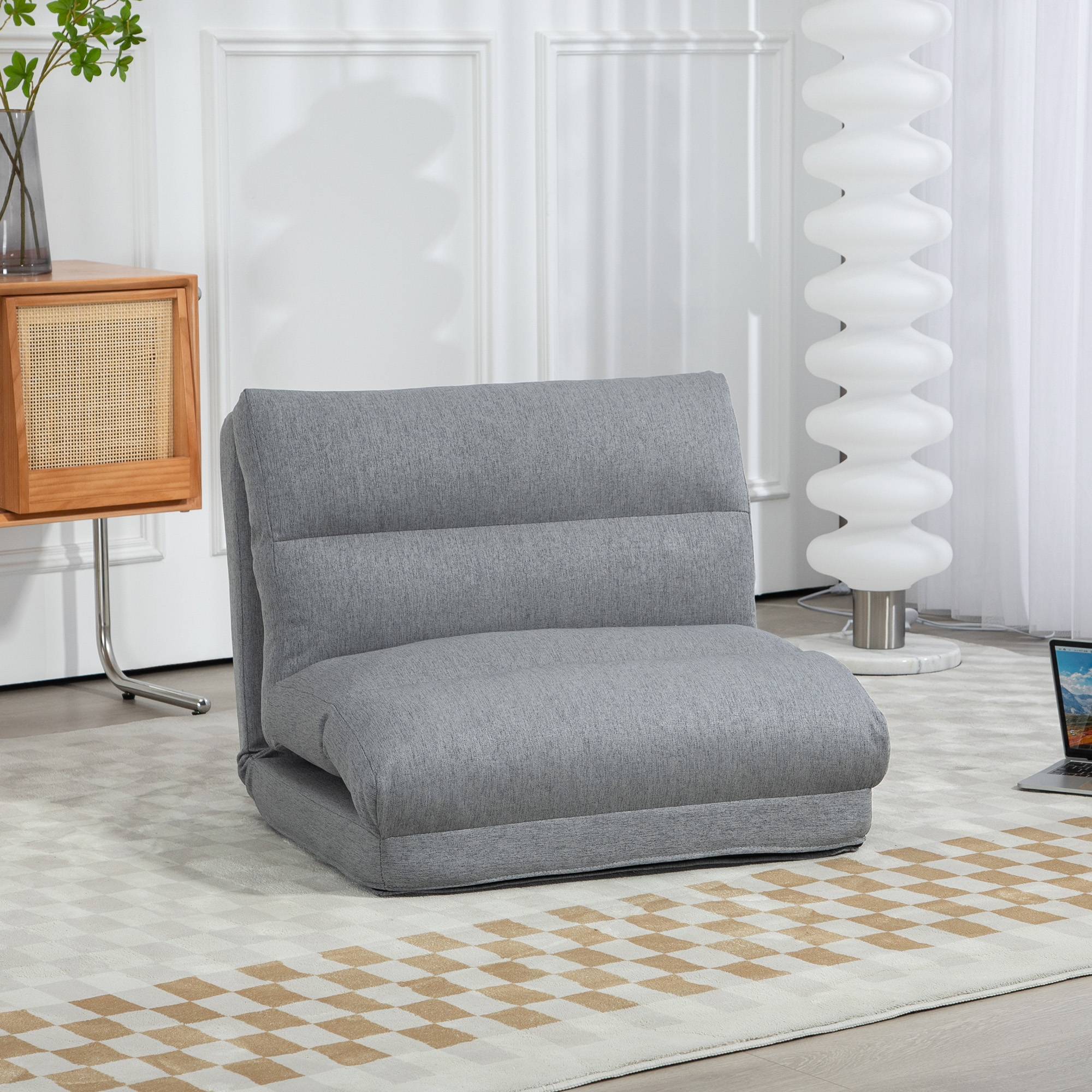 Fauteuil de sol canapé paresseux fauteuil convertible en lit inclinable 90° à 180° tissu - 70l x 72P x 56H cm - gris - Image 3