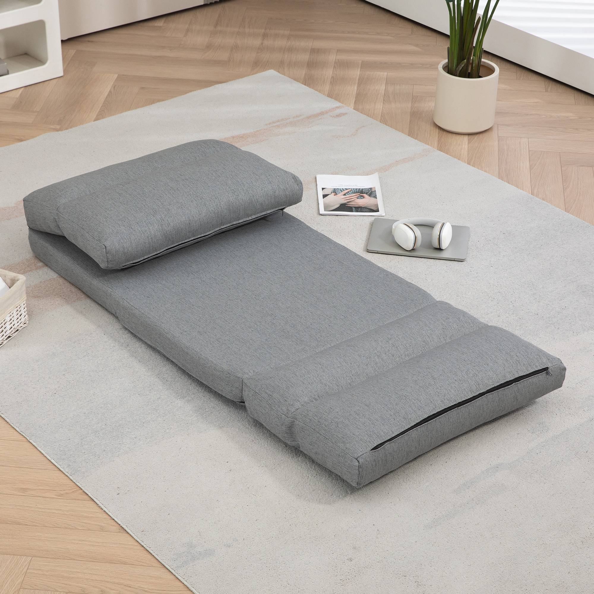Fauteuil de sol canapé paresseux fauteuil convertible en lit inclinable 90° à 180° tissu - 70l x 72P x 56H cm - gris - Image 9