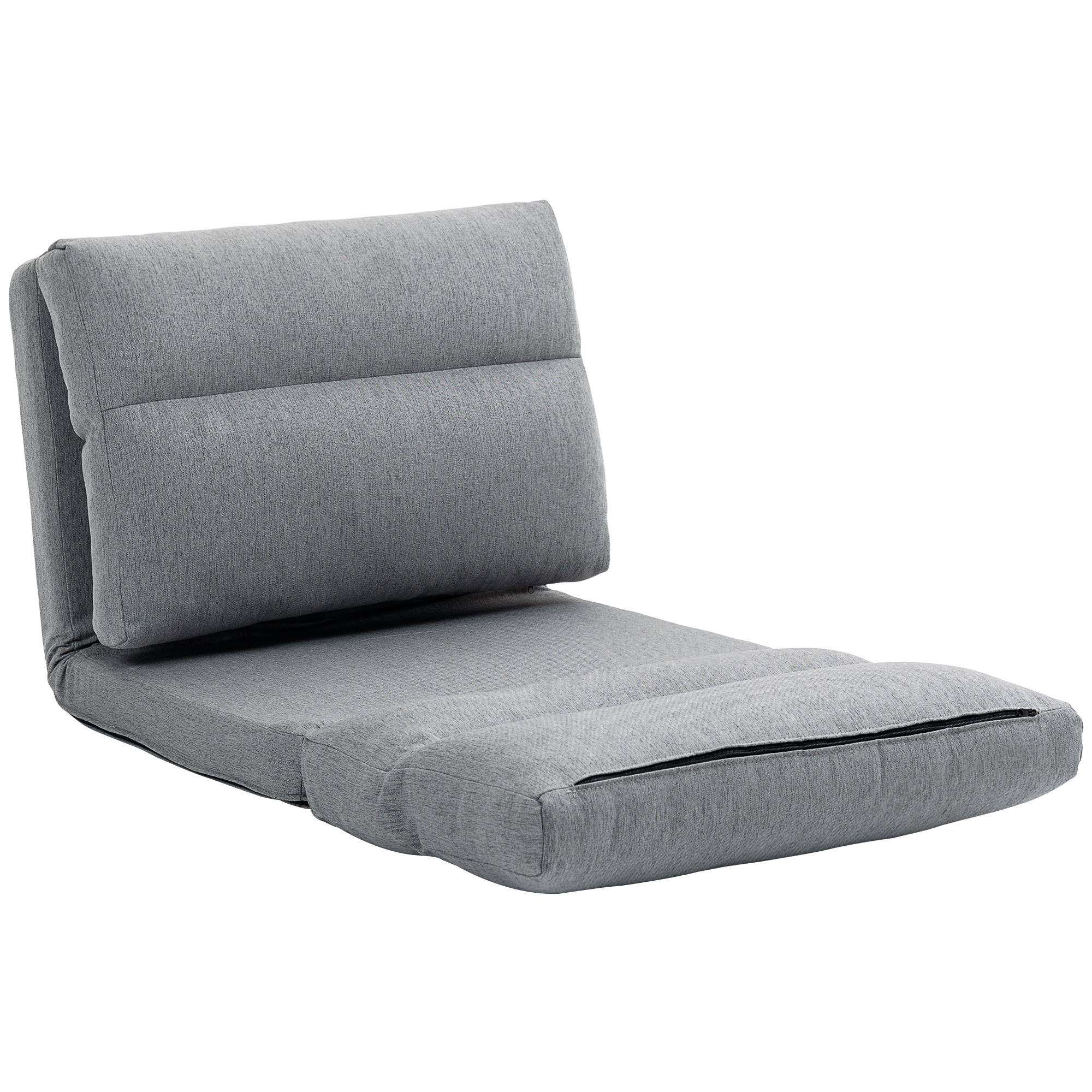 Fauteuil de sol canapé paresseux fauteuil convertible en lit inclinable 90° à 180° tissu - 70l x 72P x 56H cm - gris - Image 2