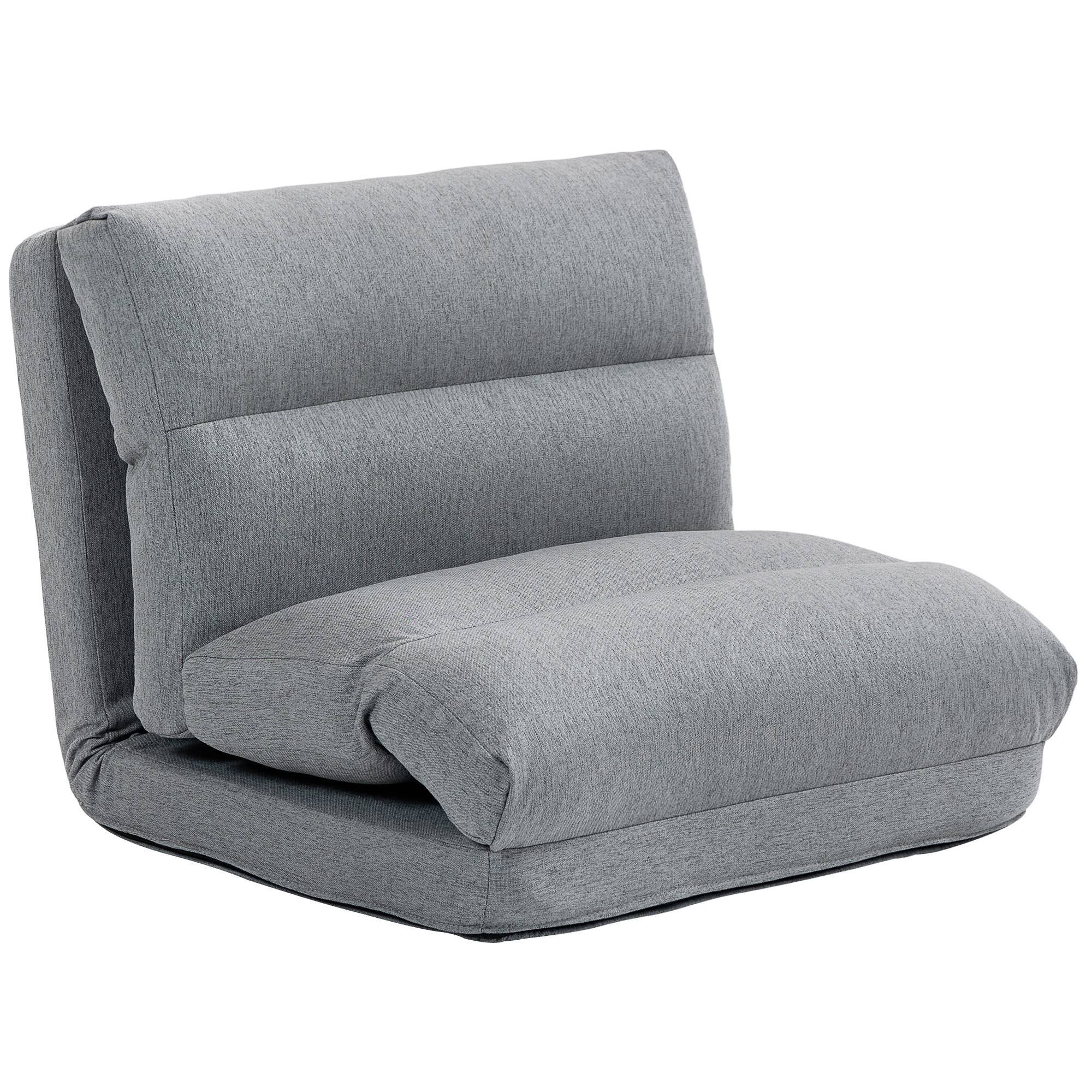 Fauteuil de sol canapé paresseux fauteuil convertible en lit inclinable 90° à 180° tissu - 70l x 72P x 56H cm - gris - Image 1