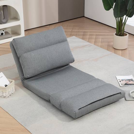 Fauteuil de sol canapé paresseux fauteuil convertible en lit inclinable 90° à 180° tissu - 70l x 72P x 56H cm - gris - Image 4