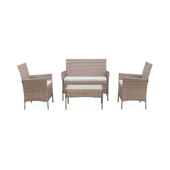 sweeek - Salon de jardin en résine tressée - Moltès - Naturel. Coussins beiges - 4 places - 1 canapé. 2 fauteuils. une table basse | sweeek - Image 4