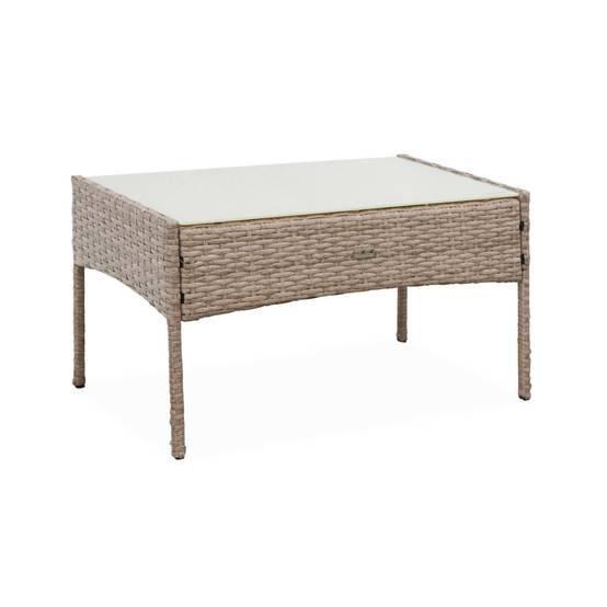 sweeek - Salon de jardin en résine tressée - Moltès - Naturel. Coussins beiges - 4 places - 1 canapé. 2 fauteuils. une table basse | sweeek - Image 7