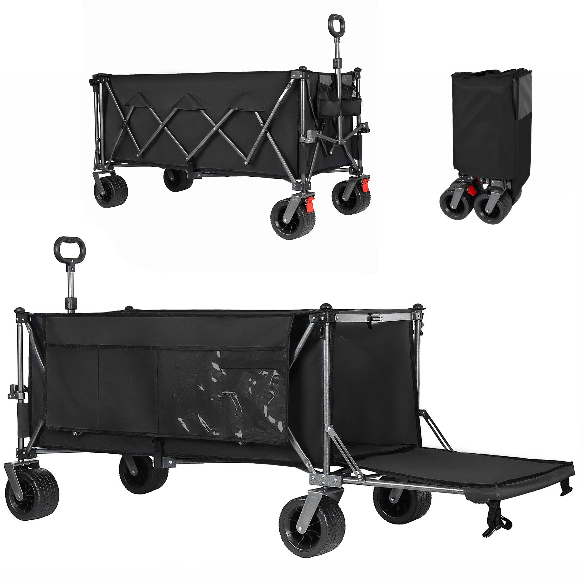 ComfortXL - Chariot pliable acier et tissu Oxford pour jardin plage camping 300 L hayon 180 cm noir - ComfortXL Outdoor Living - Image 1