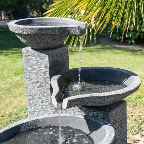 Fontaine de jardin à débordement bassin 3 vasques noire grise - Image 7