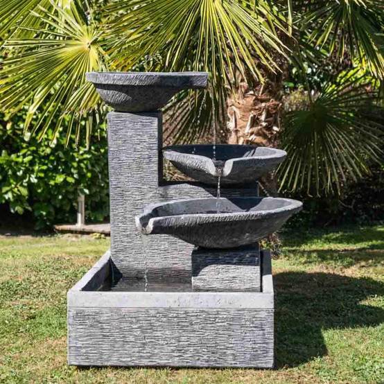 Fontaine de jardin à débordement bassin 3 vasques noire grise - Image 3