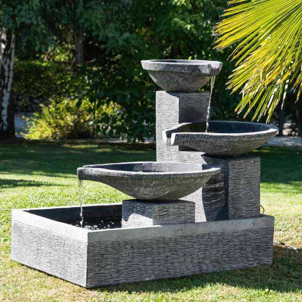 Fontaine de jardin à débordement bassin 3 vasques noire grise - Image 8