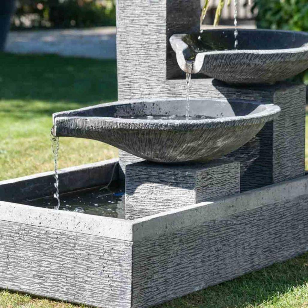 Fontaine de jardin à débordement bassin 3 vasques noire grise - Image 6