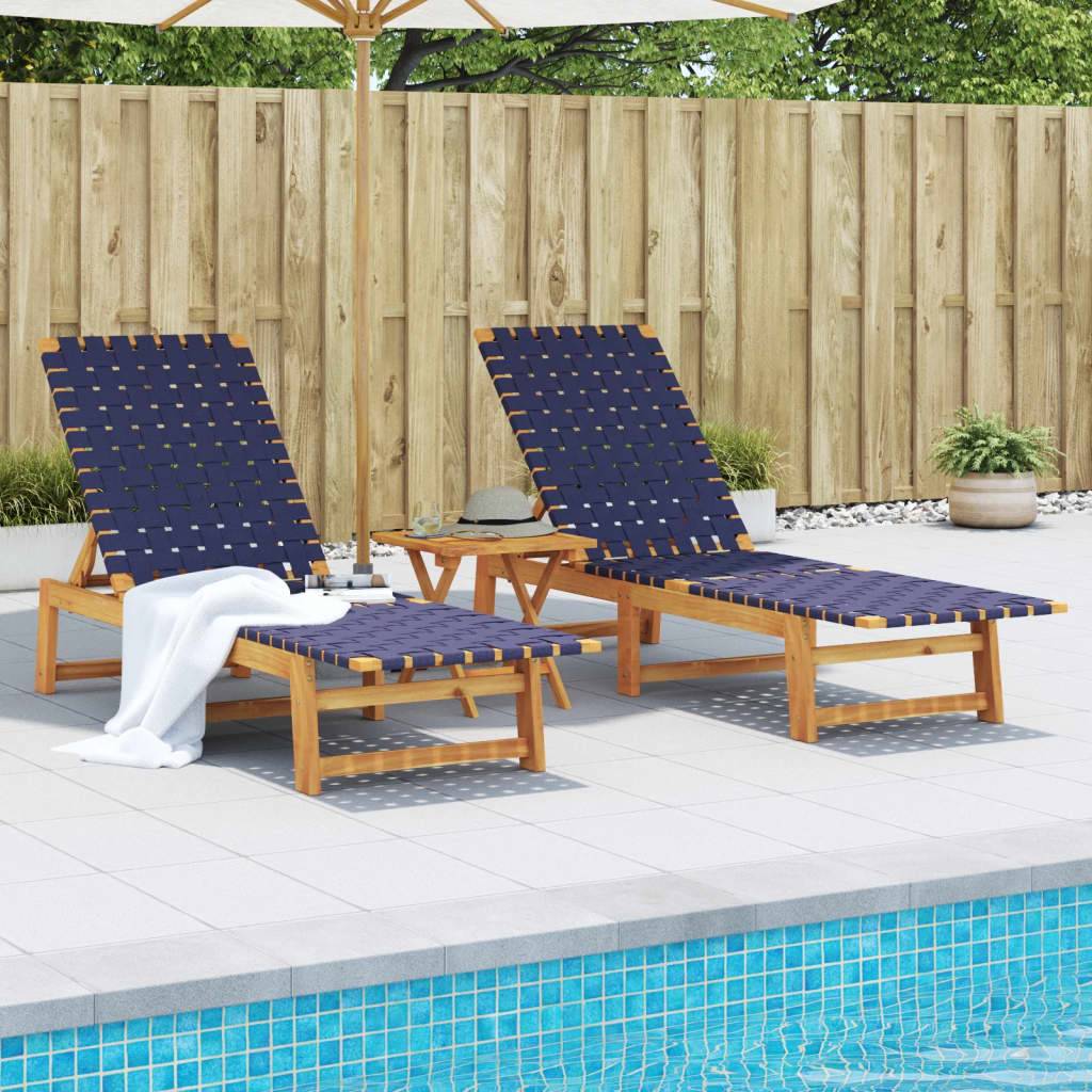 Maison Chic - Lot de 2 Bain de soleil - Transats - Chaises longues bleu bois d'acacia solide et tissu - MEUBLE PRO - Image 2