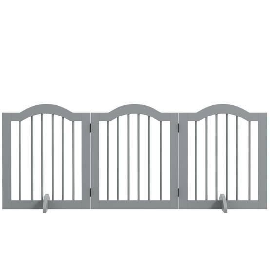 Barrière pour chien 3 parties, 154,5 x 61 cm, pliable avec porte, 2 pieds, gris clair - Image 2