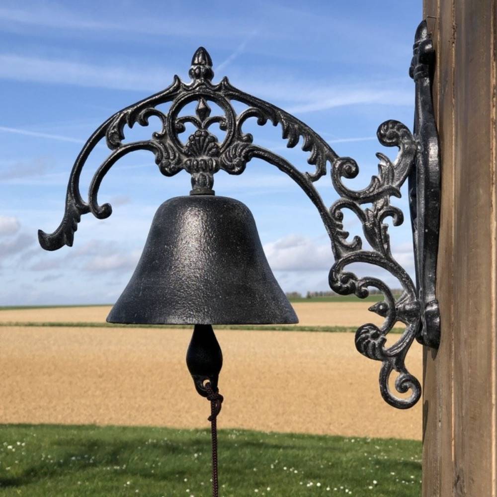 Cloche de jardin de porte ancienne en fonte noire 25 x 26 cm Chemin de campagne - Image 4