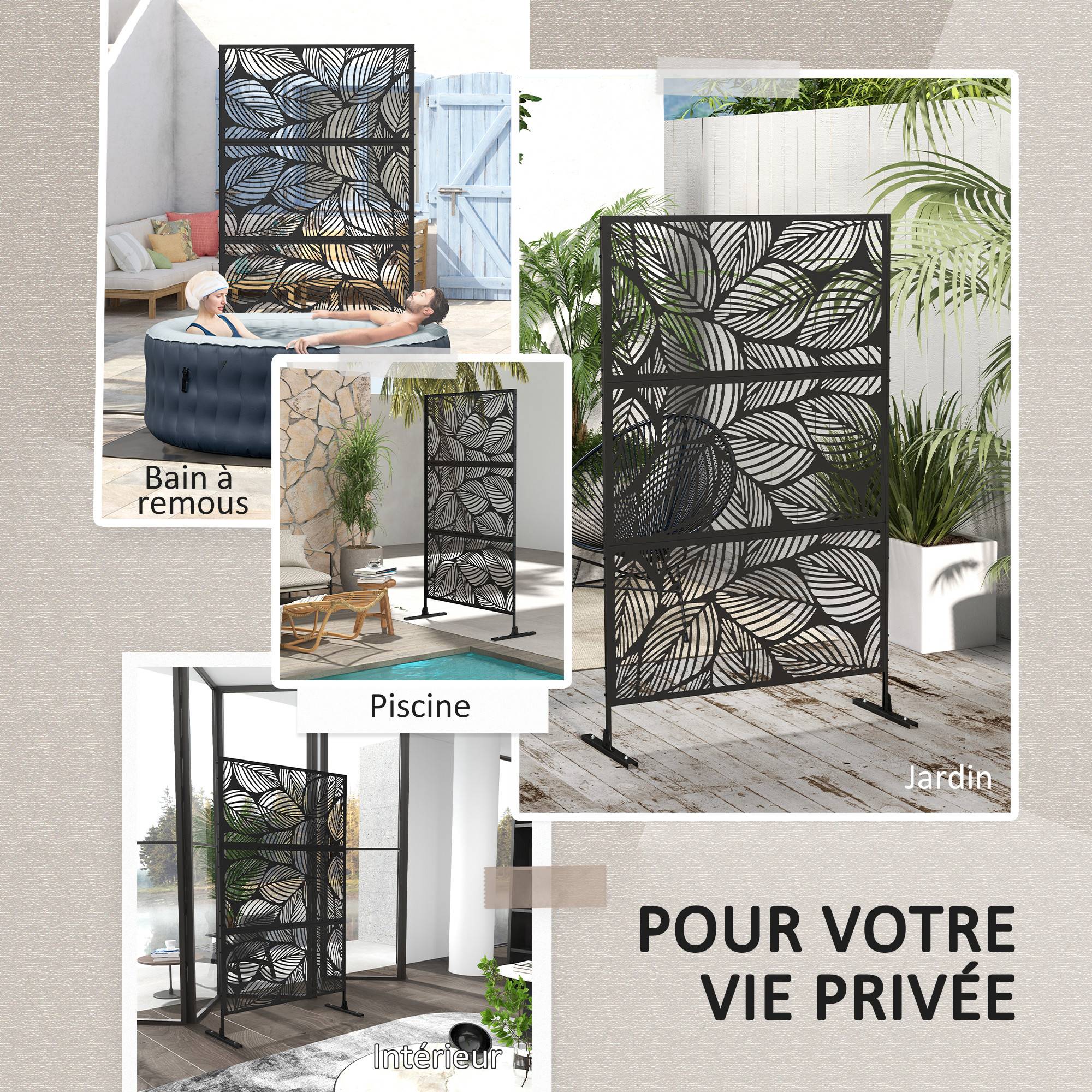Paravent extérieur acier noir 122 x 45 x 198 cm - PANGIVO - Image 8