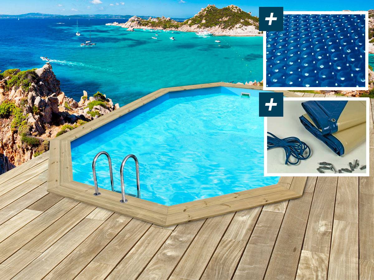 Habitat Et Jardin - Piscine Bois " Cancun " - 6.53 X 4.41 X 1.45 M + Bâche à Bulles 180 µ - Bâche Hiver 280 G/m² -habitat Et Jardin - Image 1