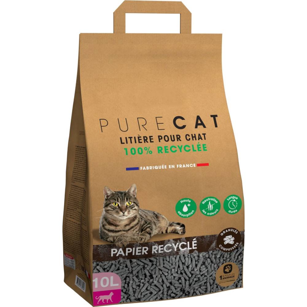 Litière granulés compressés en papier 100 % recyclé, 10 litres, pour chat