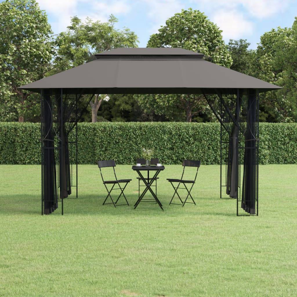 ComfortXL - Tonnelle de Réception Acier 4 Moustiquaires Zippées Toit Double Aération Anthracite 4x3 m – ComfortXL Outdoor Living - Image 1