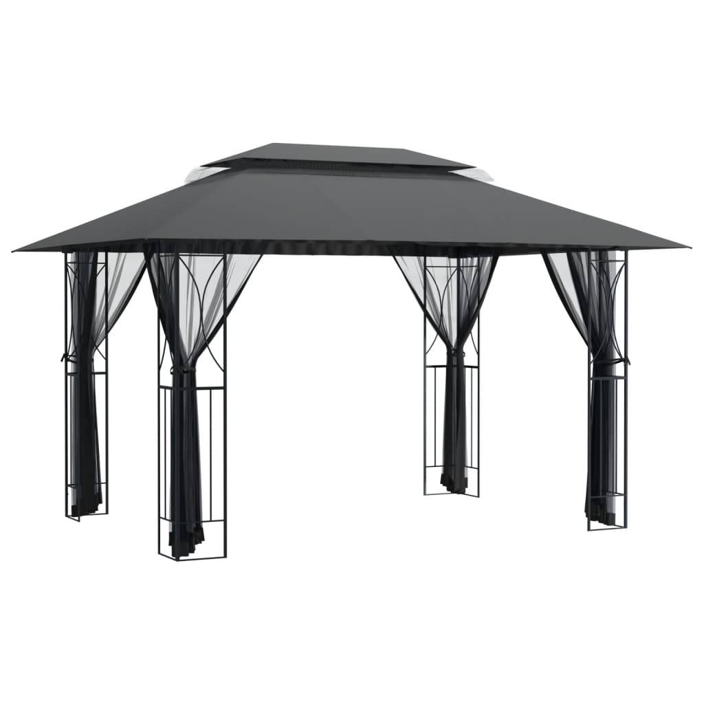 ComfortXL - Tonnelle de Réception Acier 4 Moustiquaires Zippées Toit Double Aération Anthracite 4x3 m – ComfortXL Outdoor Living - Image 2