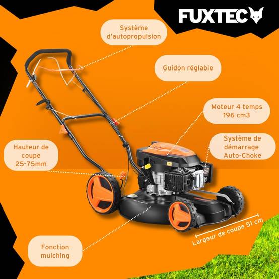 FUXTEC - Fuxtec tondeuse à gazon thermique mulching autotractée 196cm3 largeur de coupe 51cm redonne du tonus à votre pelouse - Image 6