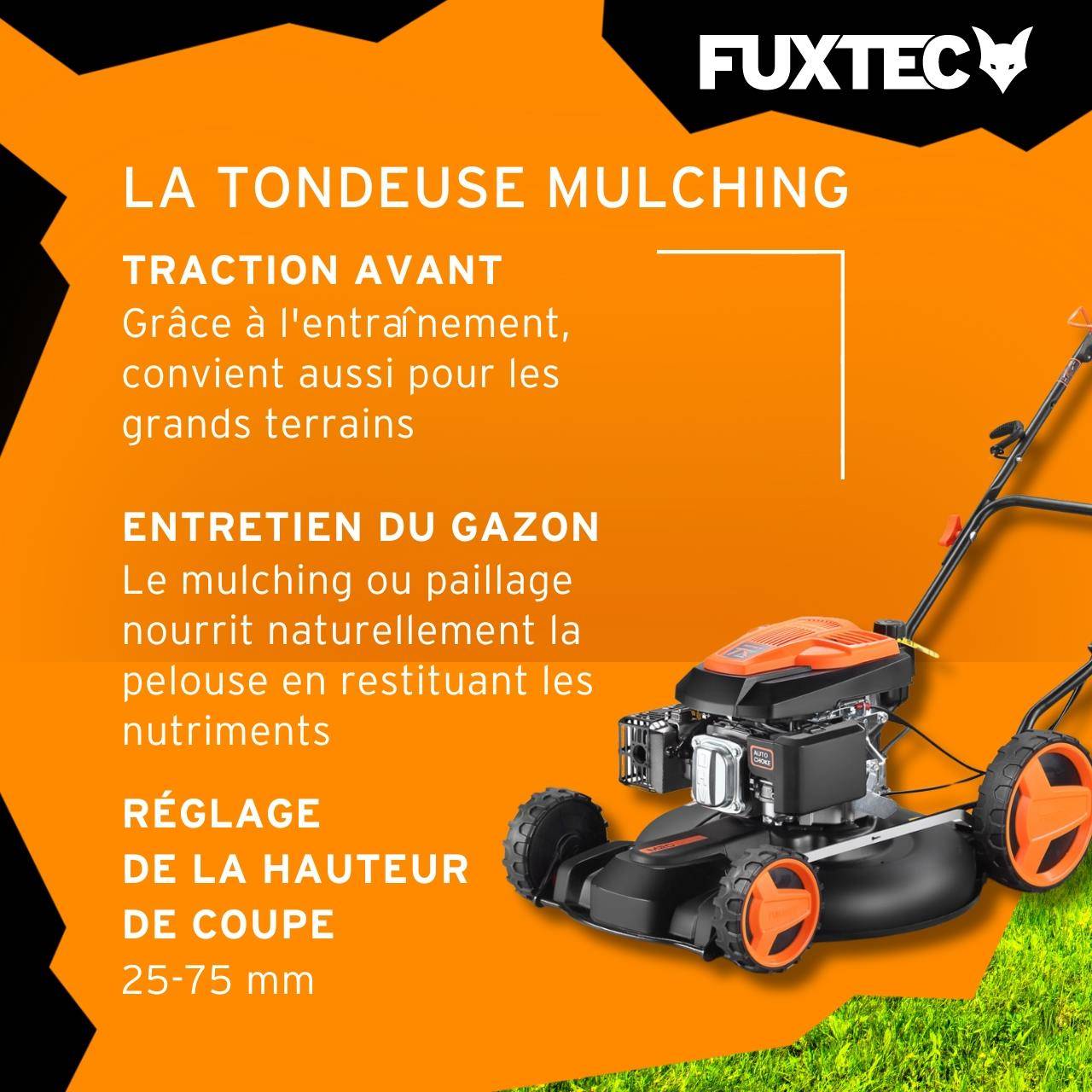 FUXTEC - Fuxtec tondeuse à gazon thermique mulching autotractée 196cm3 largeur de coupe 51cm redonne du tonus à votre pelouse - Image 5