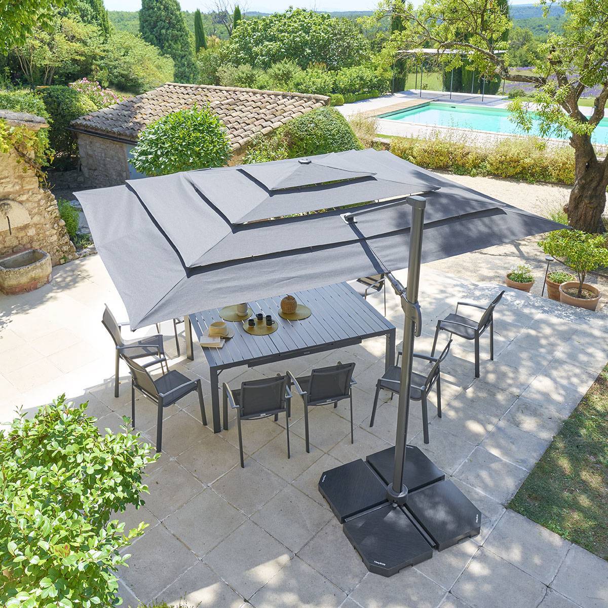 Hesperide - Parasol déporté rectangulaire multi-toile "Melhia" anthracite 4x3m Hespéride - Image 1