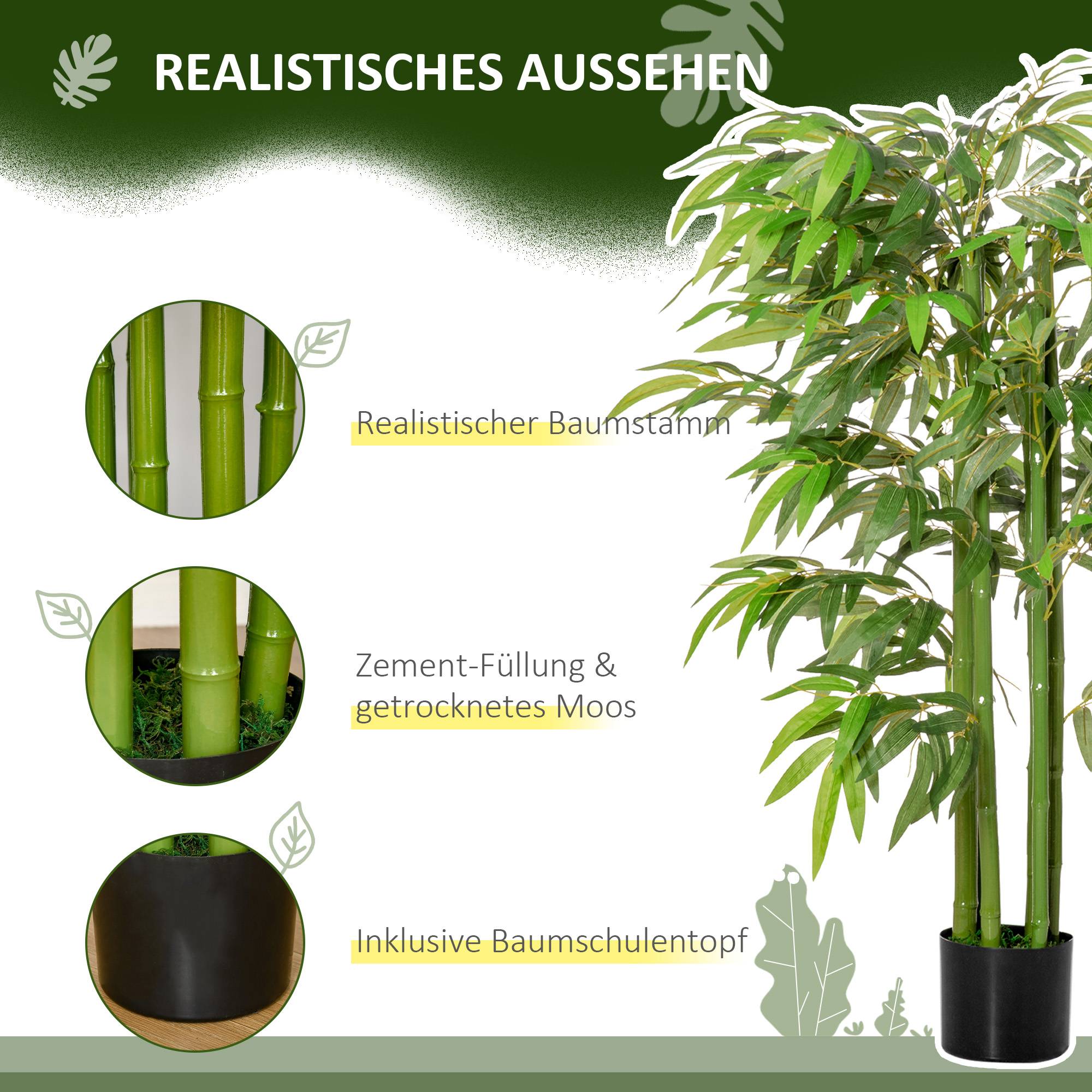 Plante artificielle, bambou plastique en pot, 780 feuilles, look réaliste, peu d'entretien, 140 cm, vert - Image 6