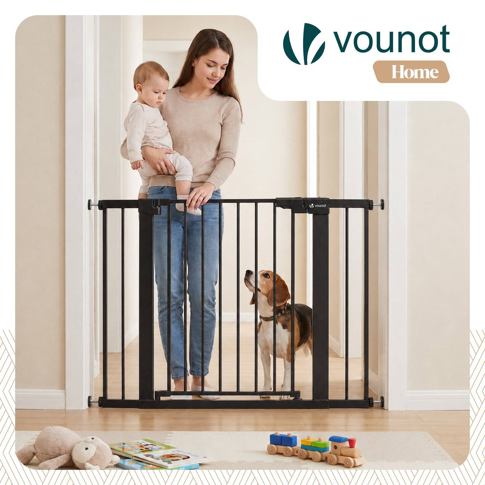 Vounot - Barriere de securite a pression sans percage Largeur 103-110cm Metal noir - Image 2