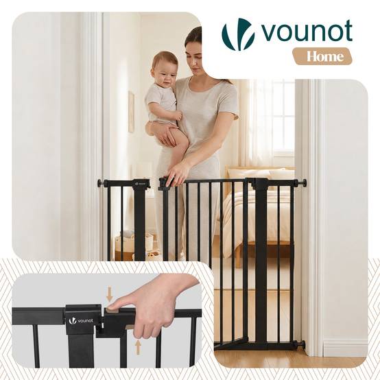 Vounot - Barriere de securite a pression sans percage Largeur 103-110cm Metal noir - Image 4