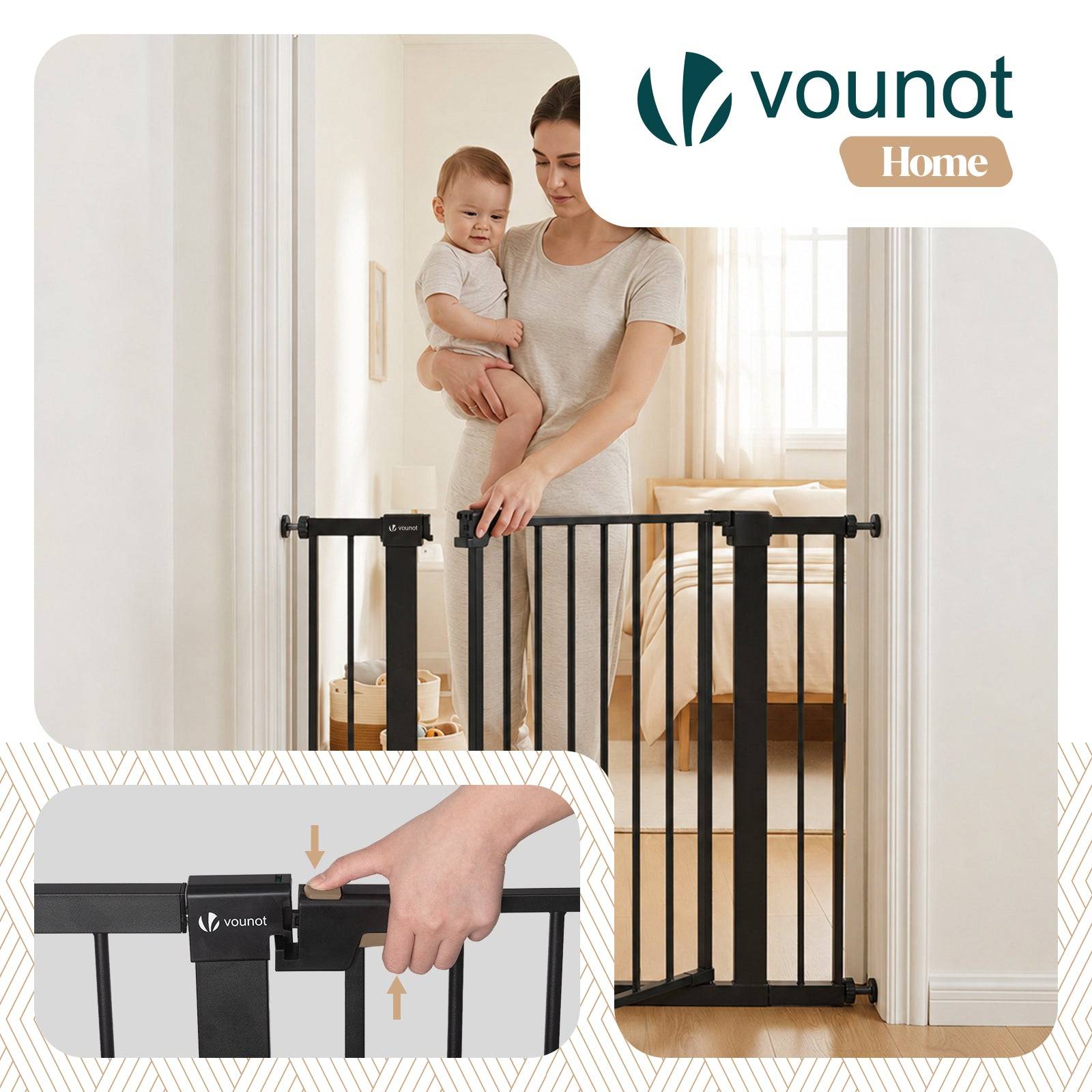 Vounot - Barriere de securite a pression sans percage Largeur 103-110cm Metal noir - Image 4