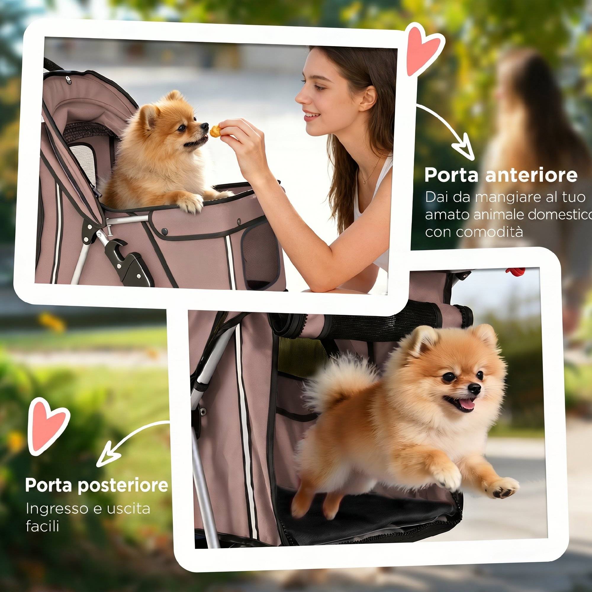 Poussette pliable pour chien avec réflecteurs, roues pivotantes, freins et coussin lavable, couleur café - Image 9