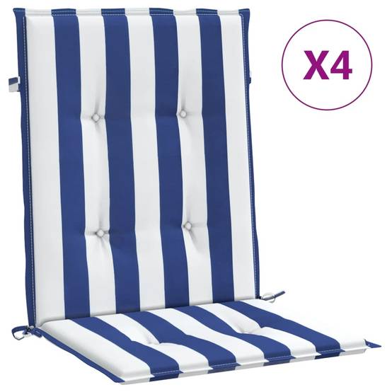 Coussins de chaise à dossier bas lot de 4 rayures bleu et blanc Maison Chic - Image 1
