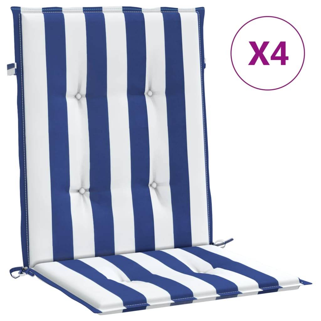 Coussins de chaise à dossier bas lot de 4 rayures bleu et blanc Maison Chic - Image 1
