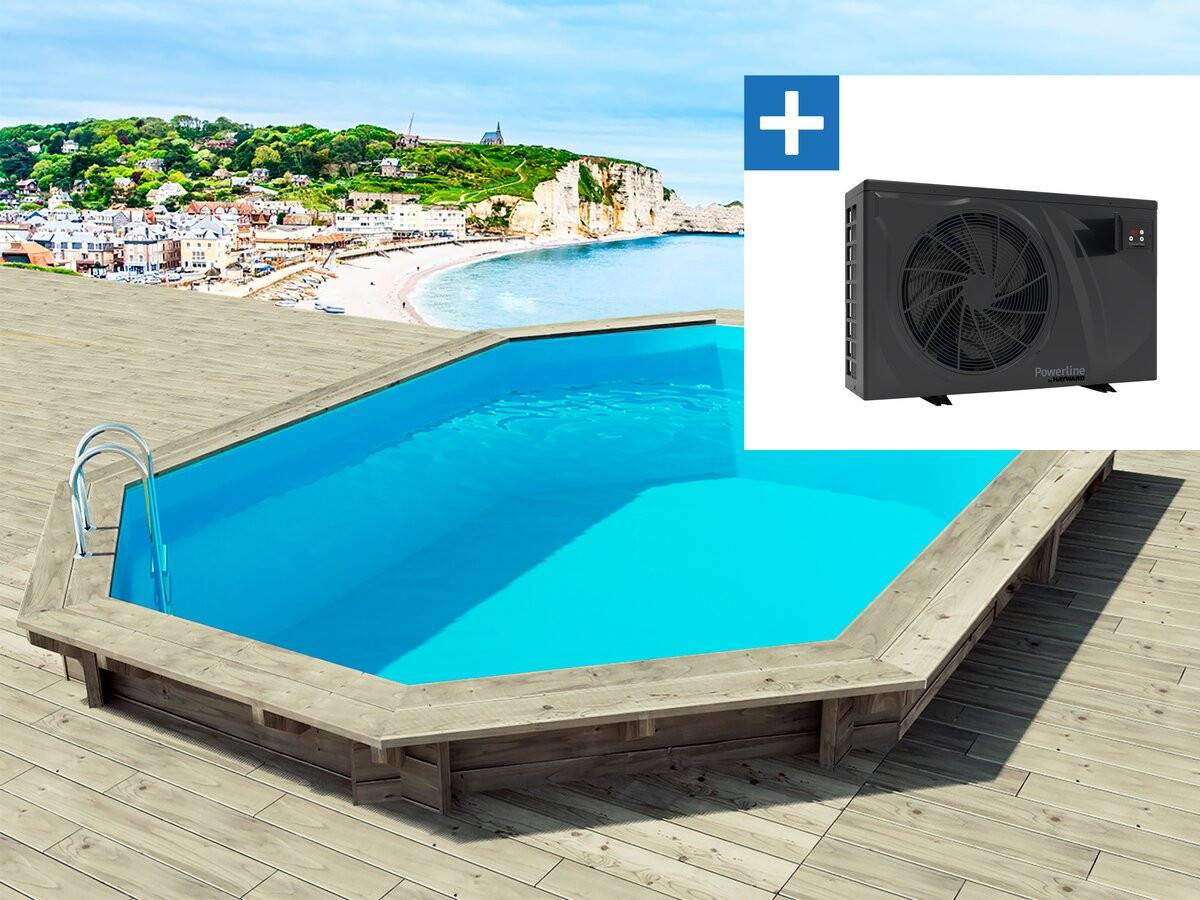 Piscine Bois " Brazilia 130 "  5.86 X 3.86 X 1.31 M + Pompe à Chaleur 6 Kw/h Inverter "powerline By Hayward" - Noir -habitat Et Jardin - Image 1