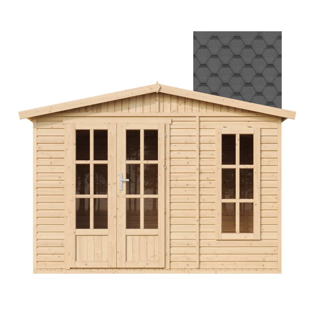 Timbela - Abri de jardin en bois 6 m² / l332xP222xH232cm avec sol et des bardeaux bitumineux noir - 17 mm d’épaisseur - Timbela M334FB+H334FBBLACK - Image 2