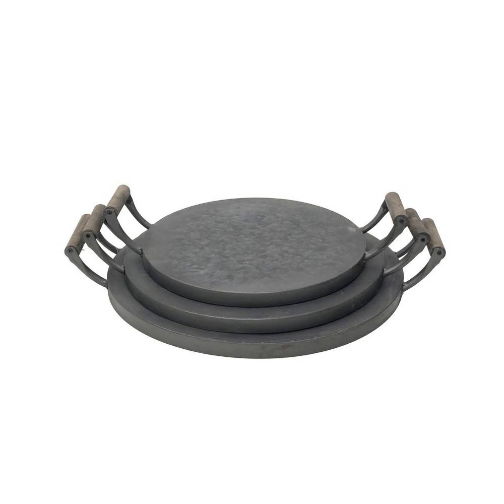 Set de 3 plateaux en zinc gris d.30.5-35.5-40.5 cm Chemin de campagne - Image 1