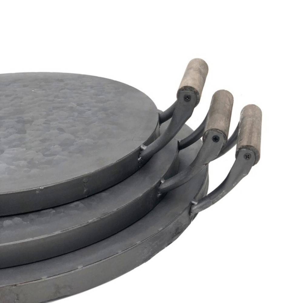 Set de 3 plateaux en zinc gris d.30.5-35.5-40.5 cm Chemin de campagne - Image 2