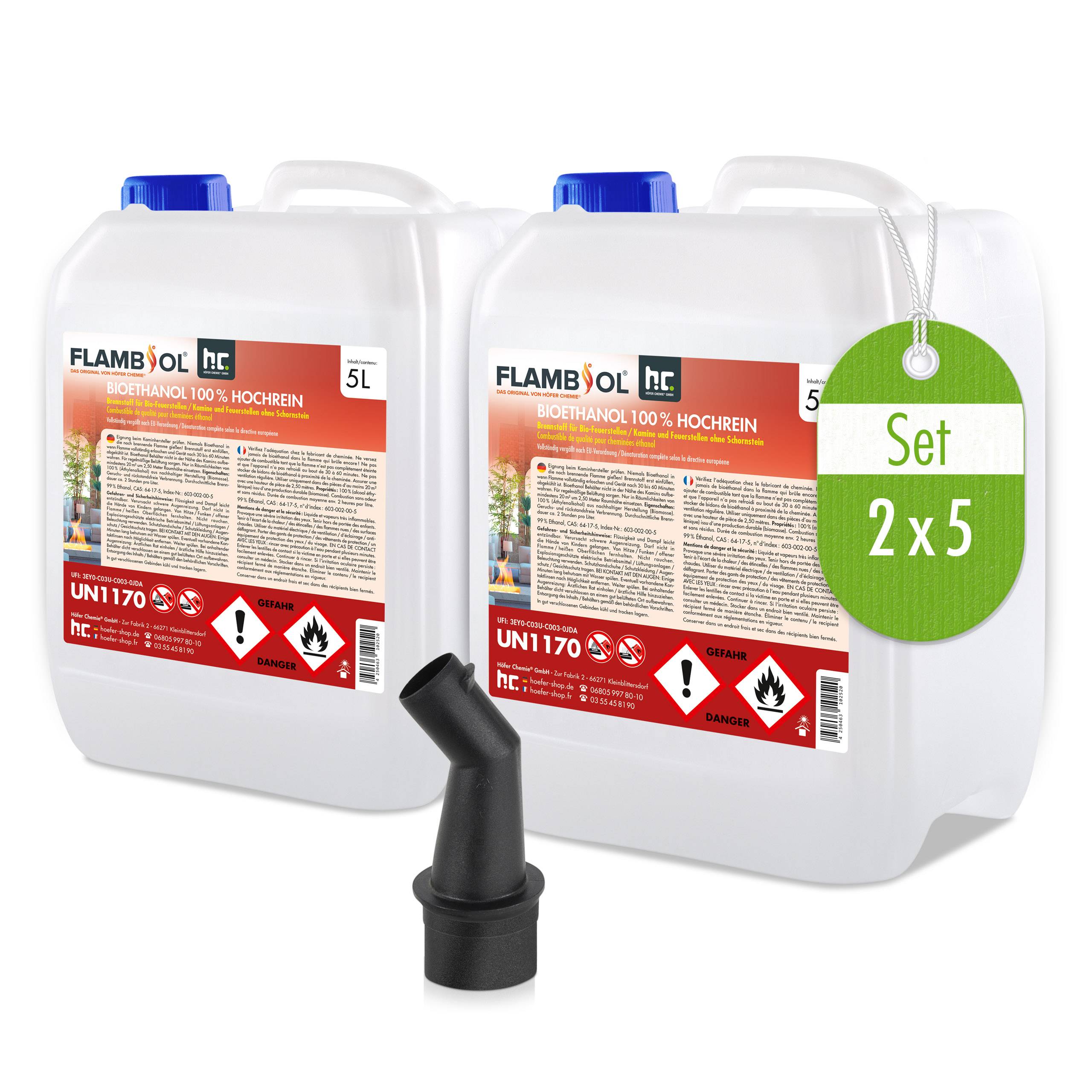Bioéthanol à 100% dénaturé FLAMBIOL® en bidon de 5 L x 2 - Image 1