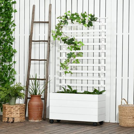 Jardinière avec treillis bois blanc 76 x 30 x 155 cm - PANGIVO - Image 4